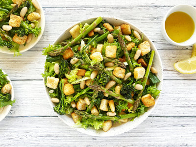 Savoring Spring with Spade & Spoon's Spring Panzanella with Asparagus Meal kit Featuring Milberger Farms Greens
