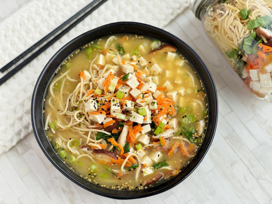 GINGER MISO RAMEN JAR SOUP WITH TOFU & VEGETABLES