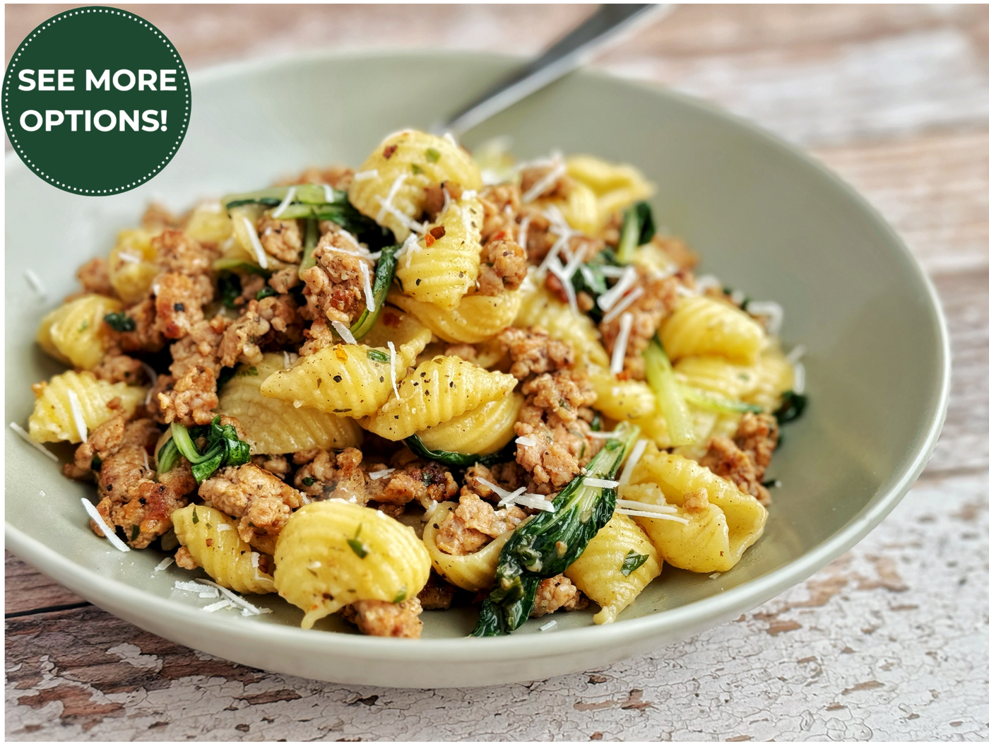 CONCHIGLIE PASTA WITH SPICY ITALIAN SAUSAGE & HERBED BUTTER