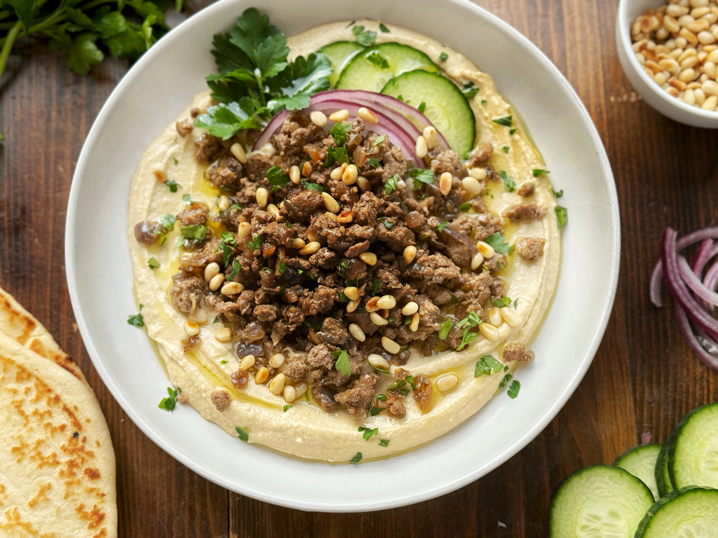 HUMMUS BOWLS WITH SPICED GROUND BEEF