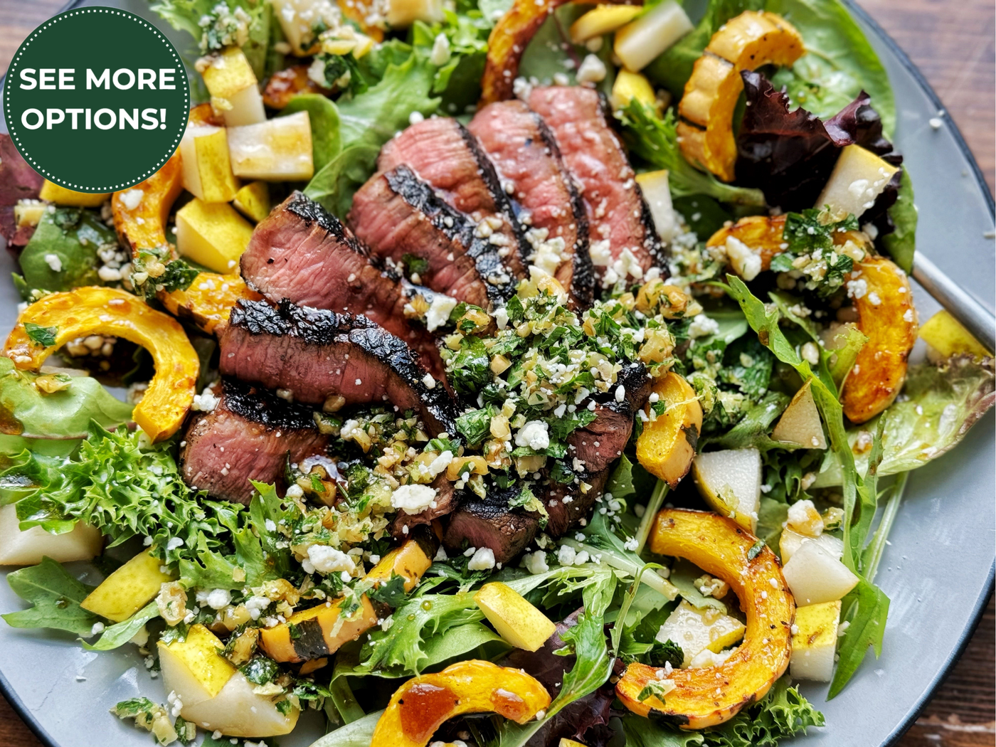 BALSAMIC STEAK SALAD WITH PEAR, DELICATA, & GORGONZOLA