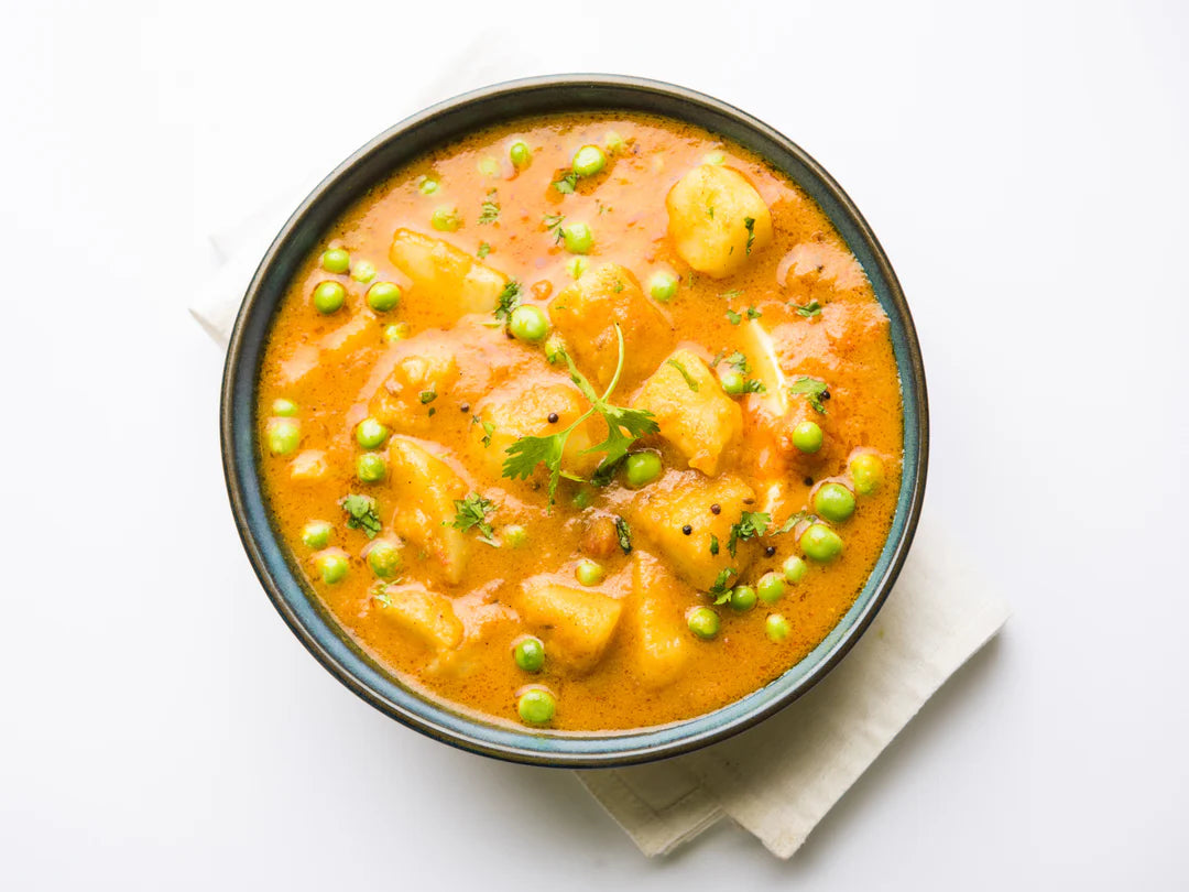 NEW! ALOO MATAR (VEGAN POTATO & PEA CURRY) WITH JEERA RICE