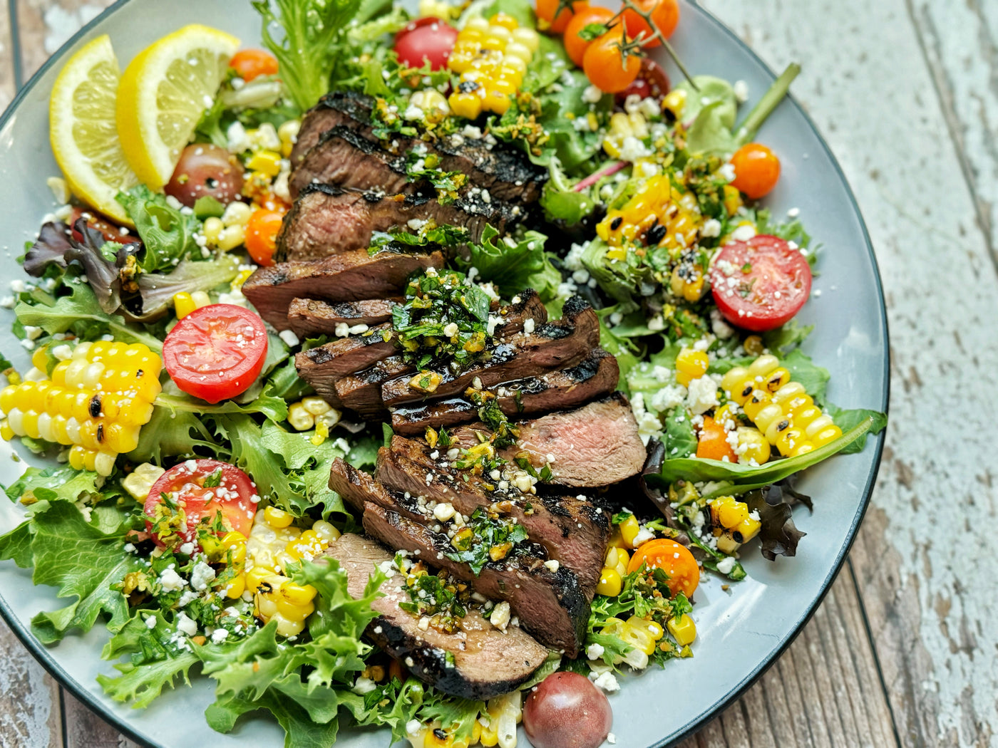 BALSAMIC GRILLED STEAK SALAD WITH CORN & GORGONZOLA