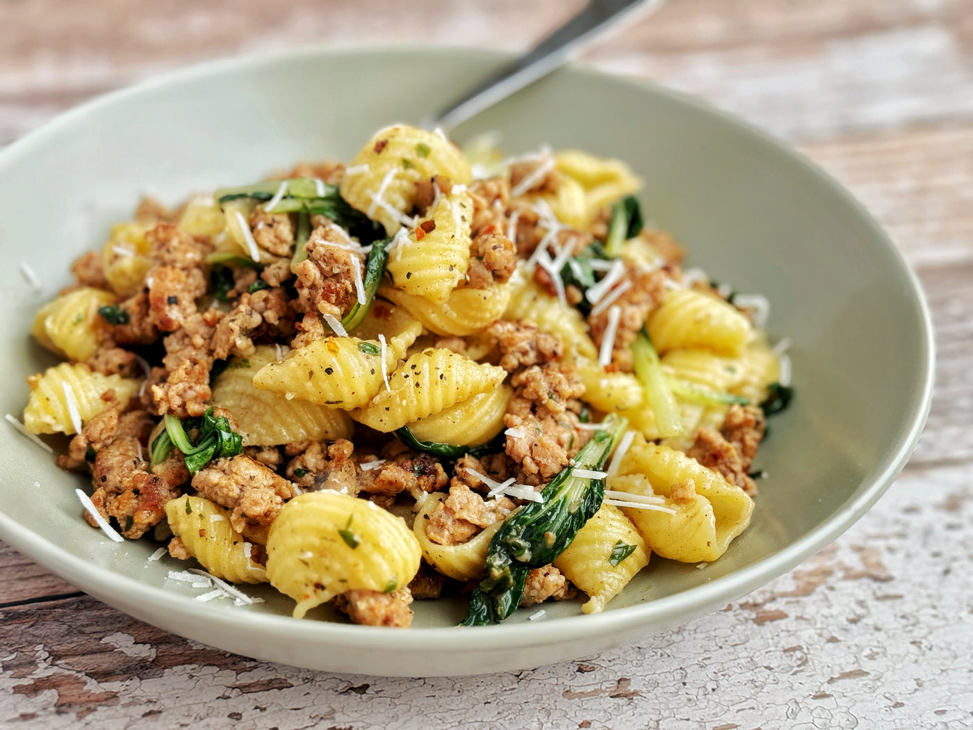 CONCHIGLIE PASTA WITH CALABRESE SAUSAGE & HERBED BUTTER