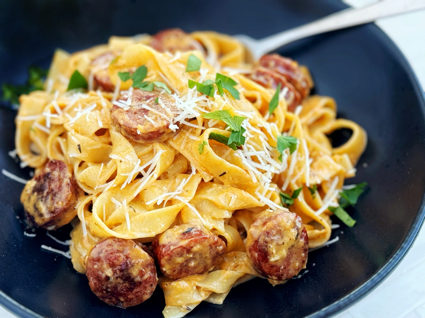 CREAMY CREOLE FETTUCCINE WITH ANDOUILLE SAUSAGE