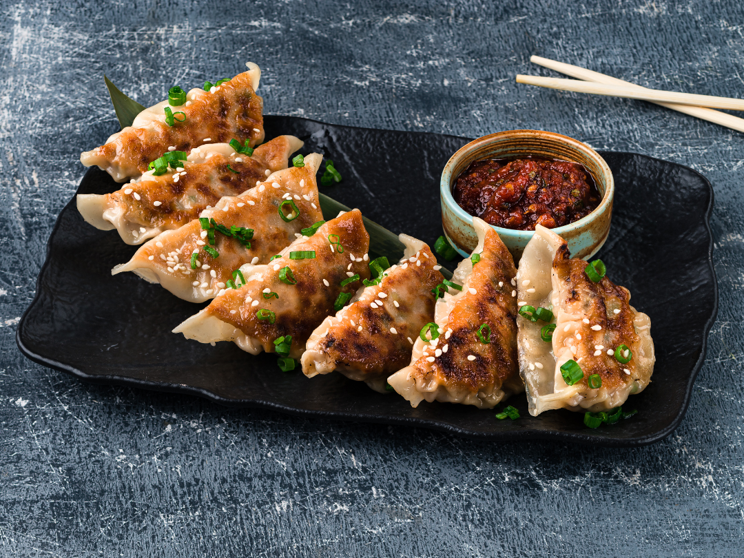 GYOZA WITH TABERU RAYU (JAPANESE-STYLE CHILI CRISP)