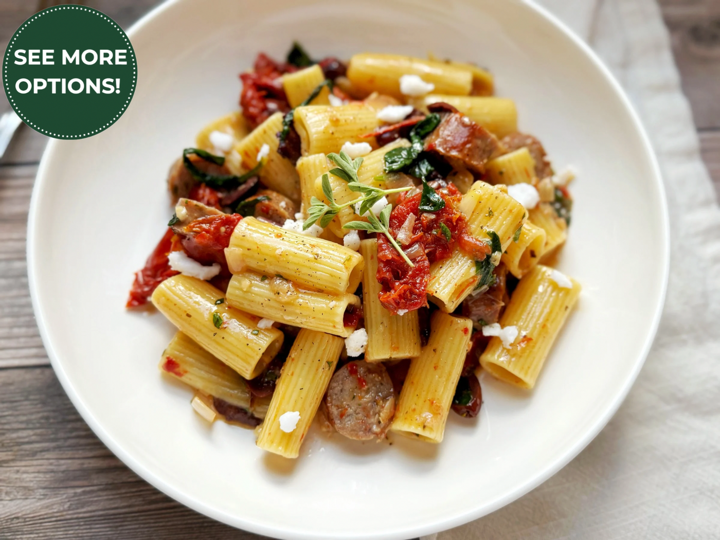 GREEK PASTA WITH FETA & SUN-DRIED TOMATOES