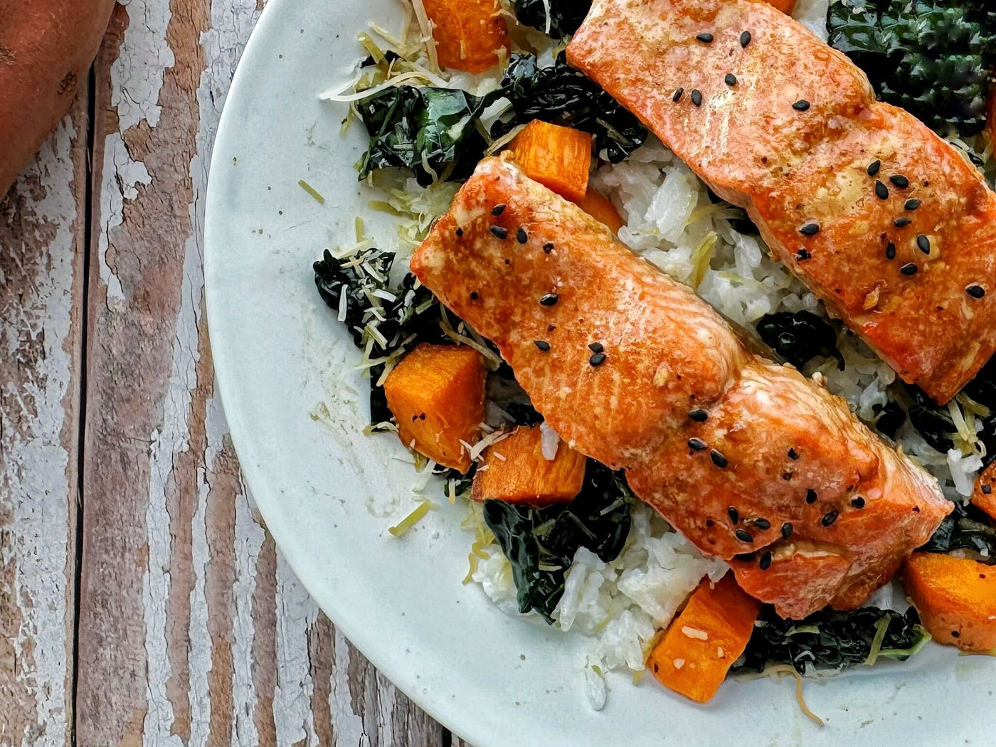 COCONUT RICE SALMON BOWLS WITH CRISPY KALE