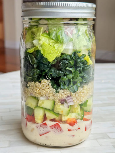 NEW! BROCCOLI CRUNCH MASON JAR SALAD WITH CHICKPEAS