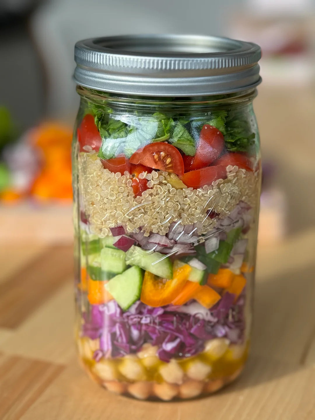 NEW! BROCCOLI CRUNCH MASON JAR SALAD WITH CHICKPEAS