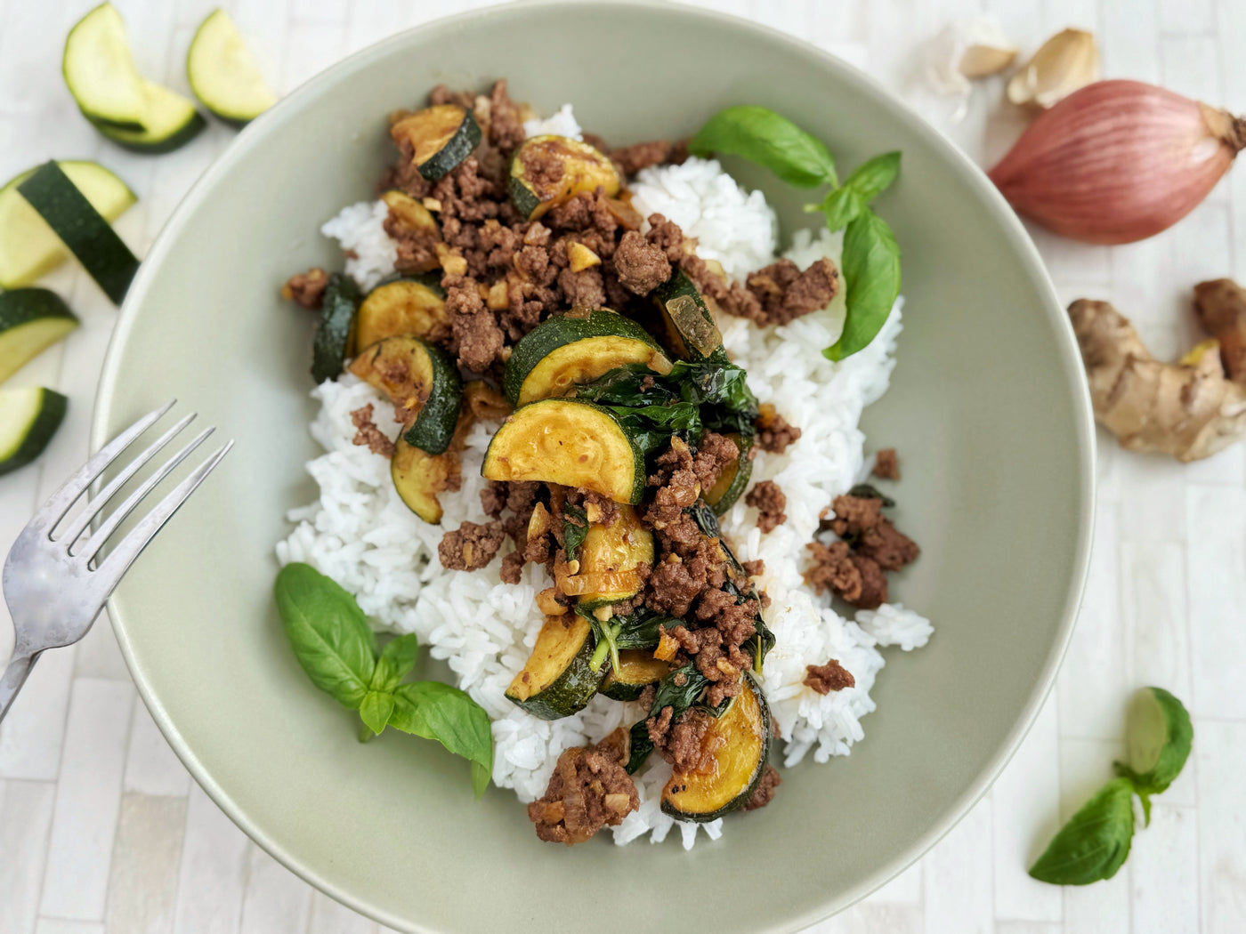NEW! MAGIC GINGER-BASIL BEEF & ZUCCHINI BOWLS