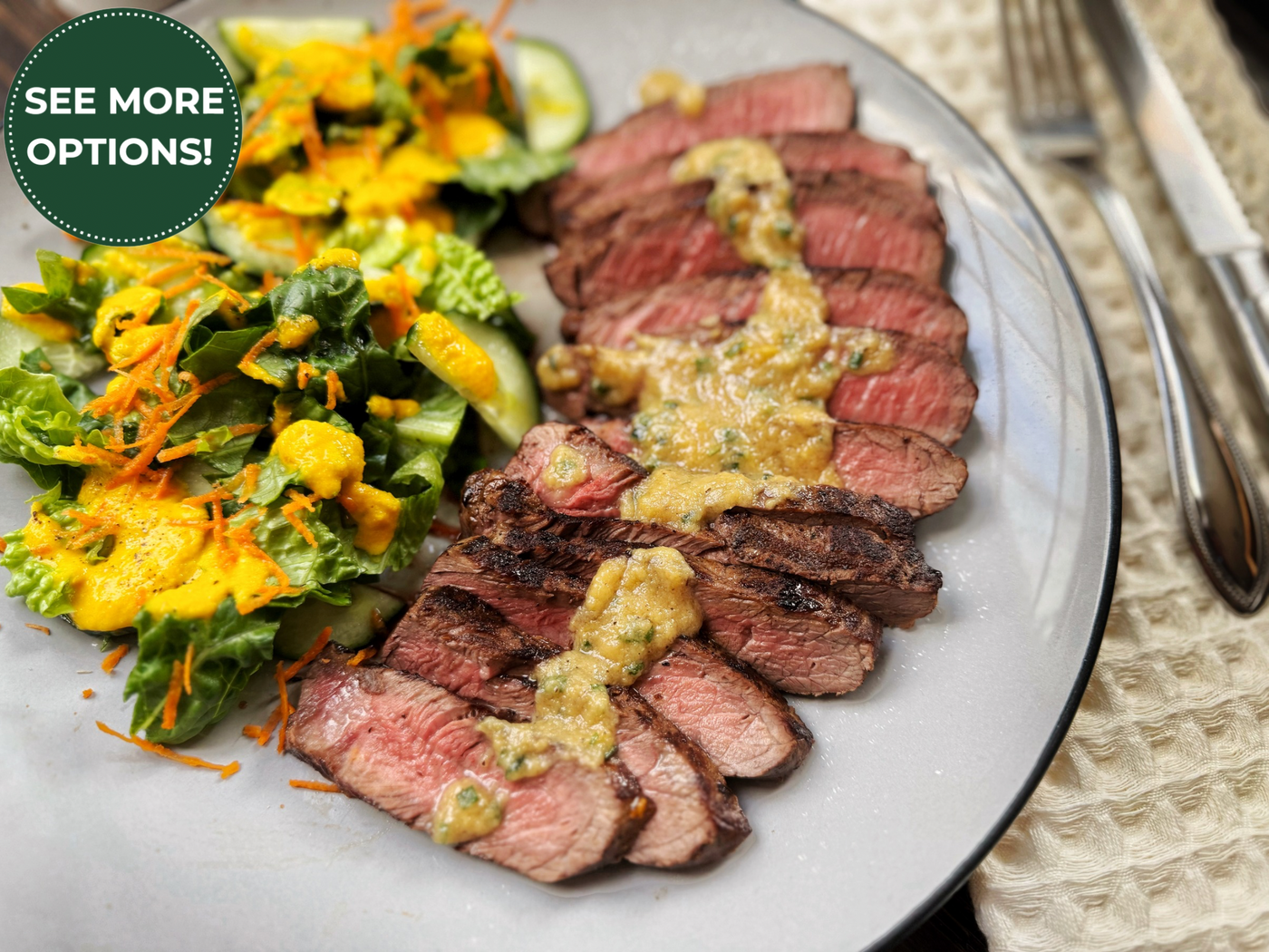 STEAK WITH MISO BUTTER AND CARROT & GINGER SALAD