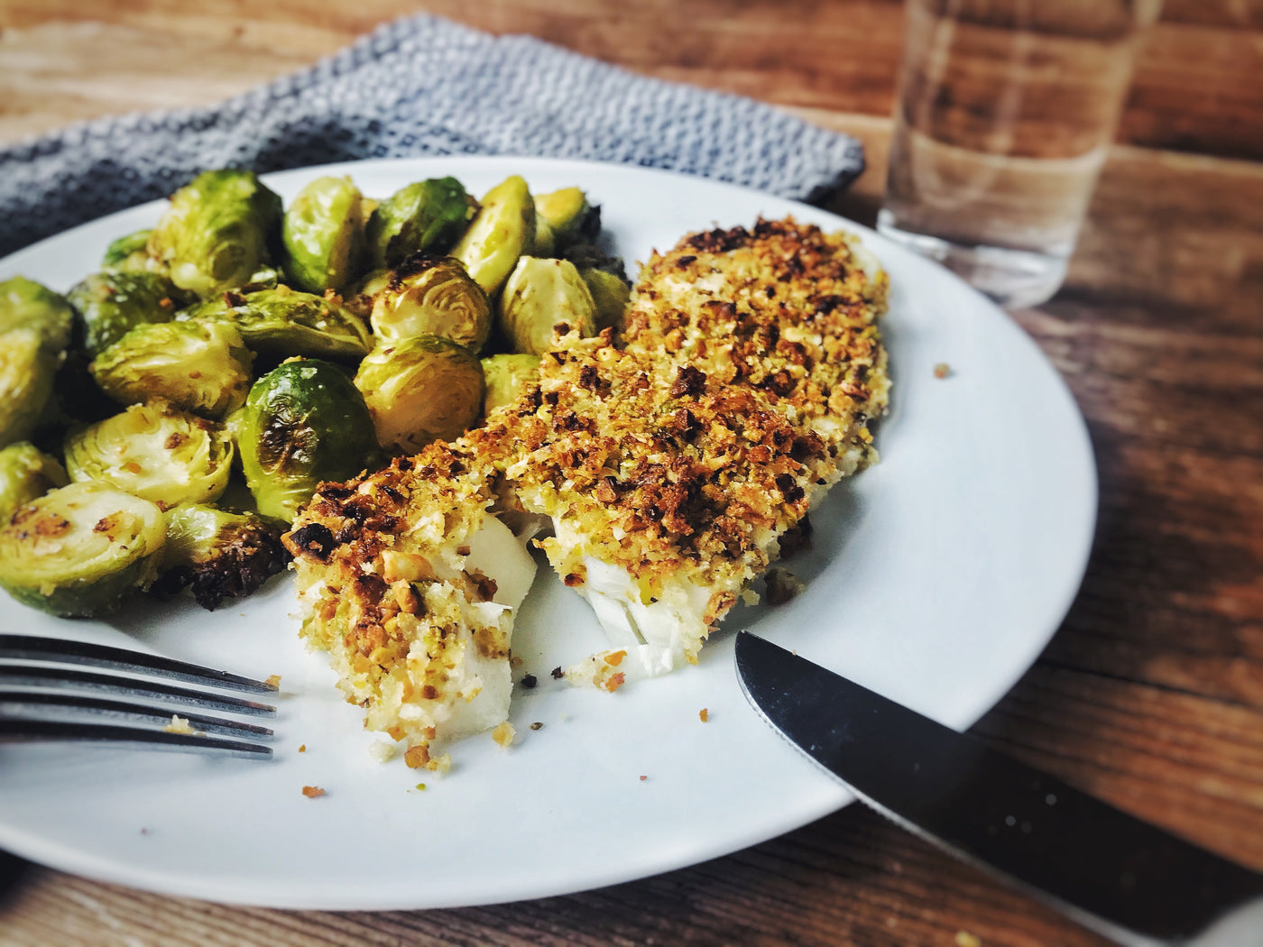 CHEF FAVORITE! PISTACHIO-CRUSTED COD WITH BRUSSELS SPROUTS