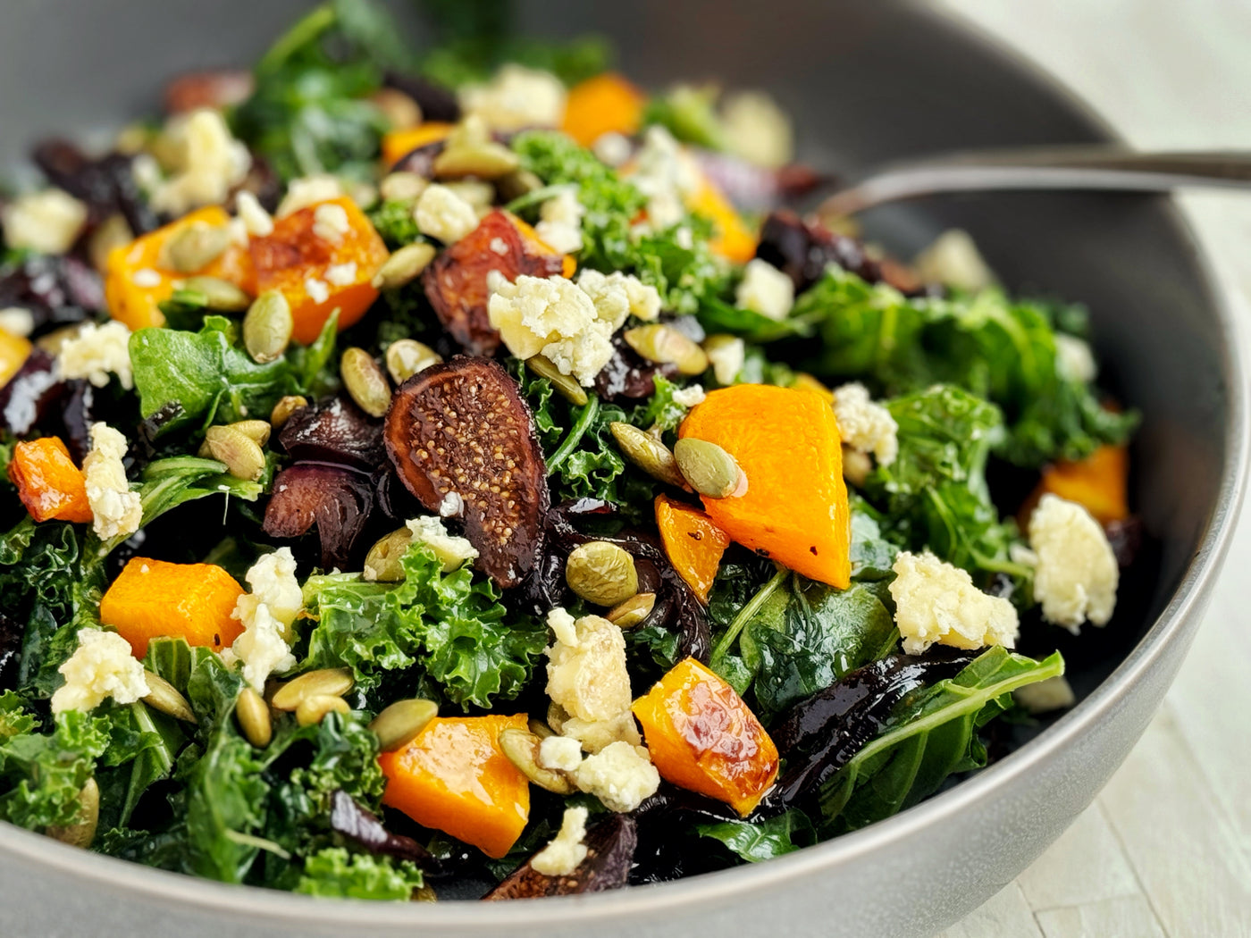 NEW! ROASTED BUTTERNUT & FIG SALAD WITH MAPLE TAHINI DRESSING