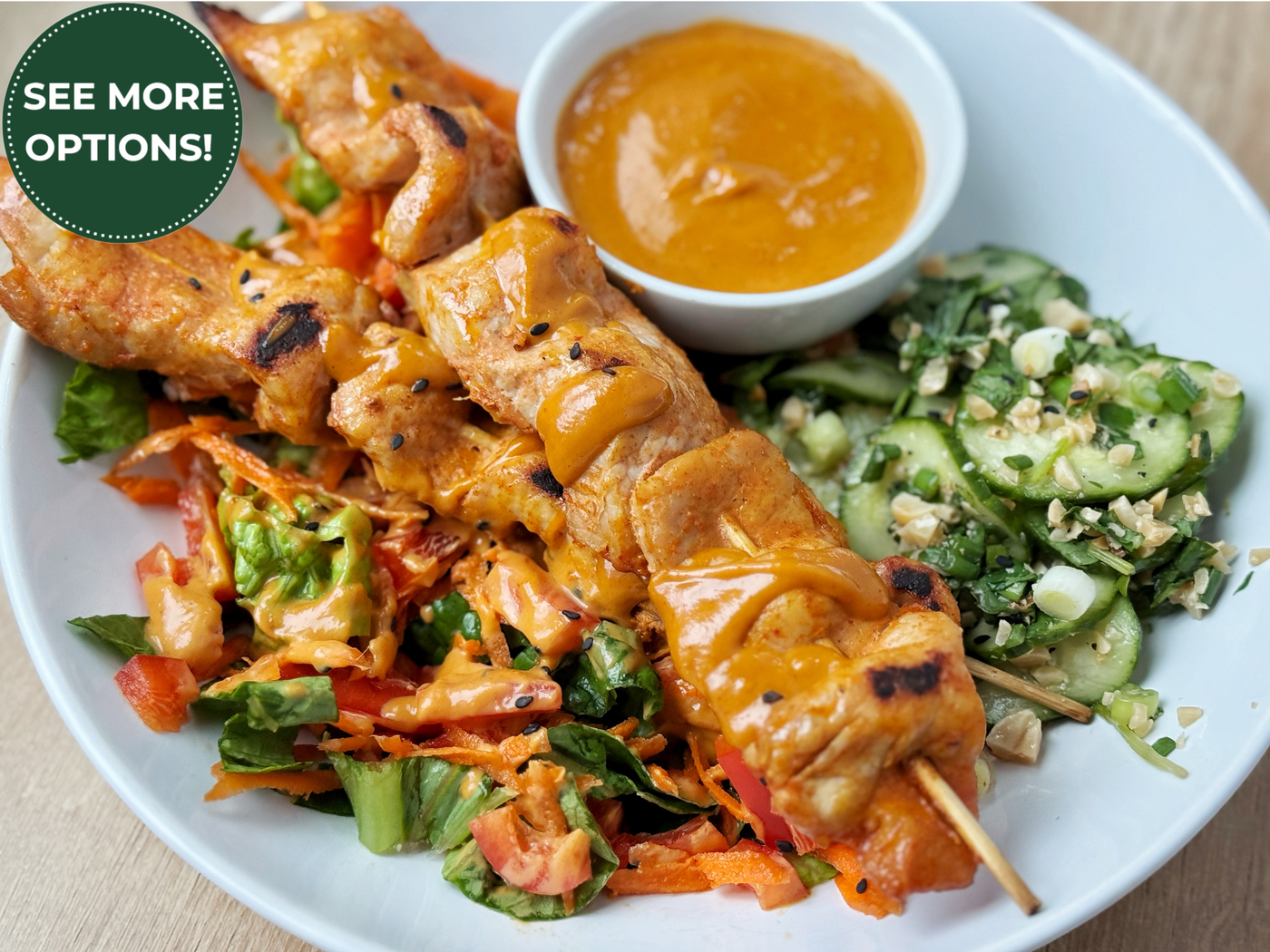 PORK SATAY VEGGIE BOWLS WITH CURRIED PEANUT SAUCE