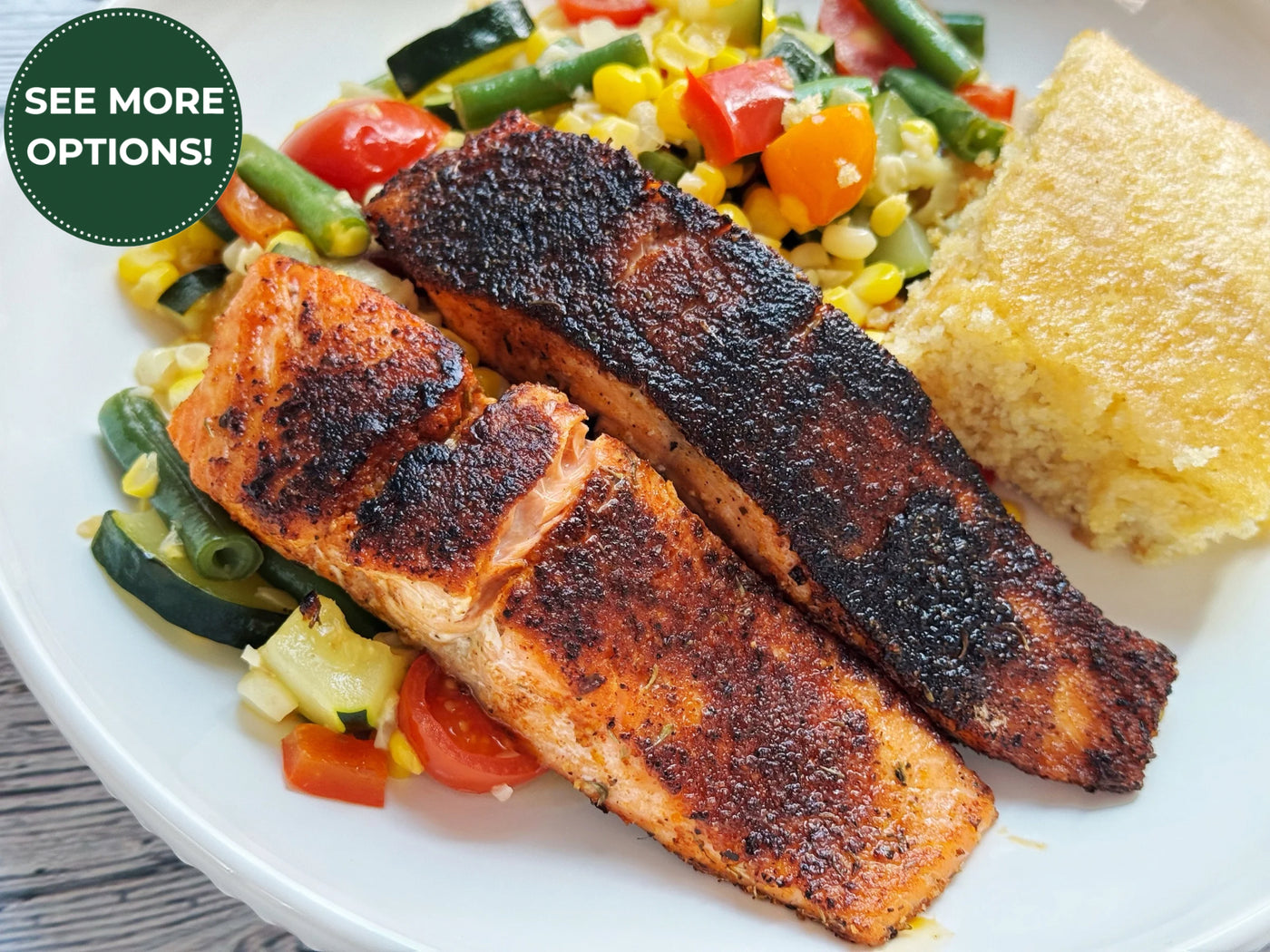 NEW! SUMMER SUCCOTASH WITH BLACKENED SALMON