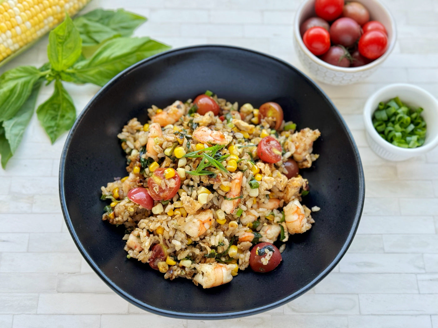 SHRIMP & CORN FRIED RICE WITH MISO & BASIL