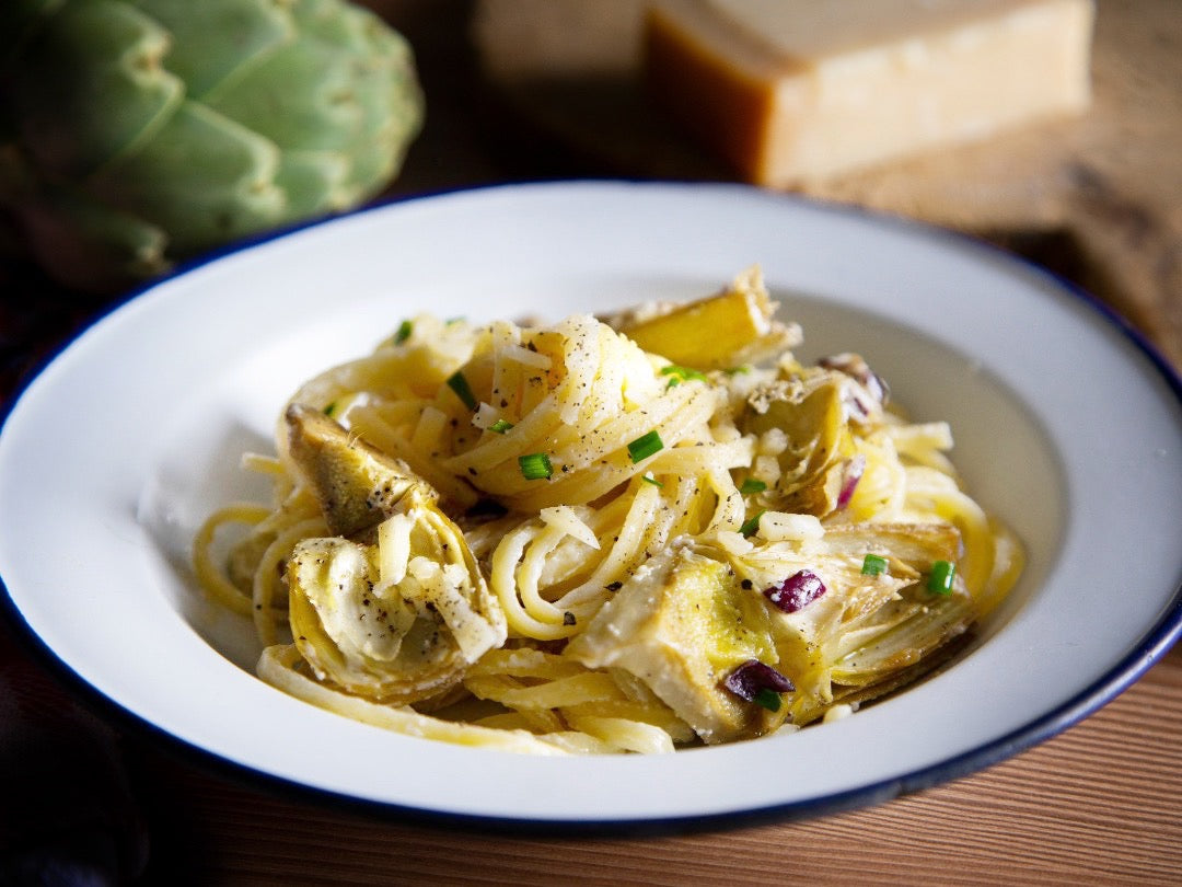 LINGUINE AL LIMONE WITH GRILLED ARTICHOKES