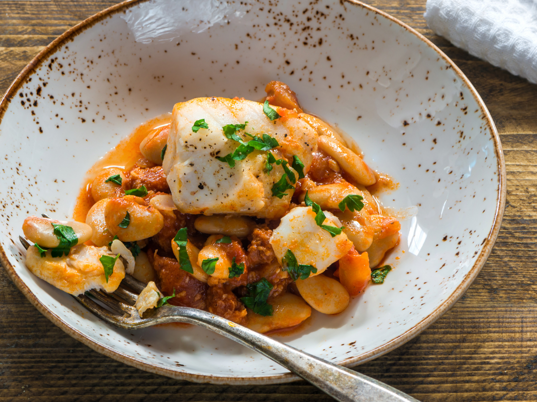 TUSCAN-STYLE PACIFIC COD WITH BRAISED WHITE BEANS & CHARD