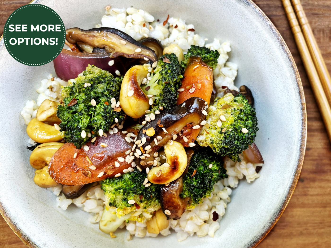 BROCCOLI & MUSHROOM STIR FRY WITH CASHEWS