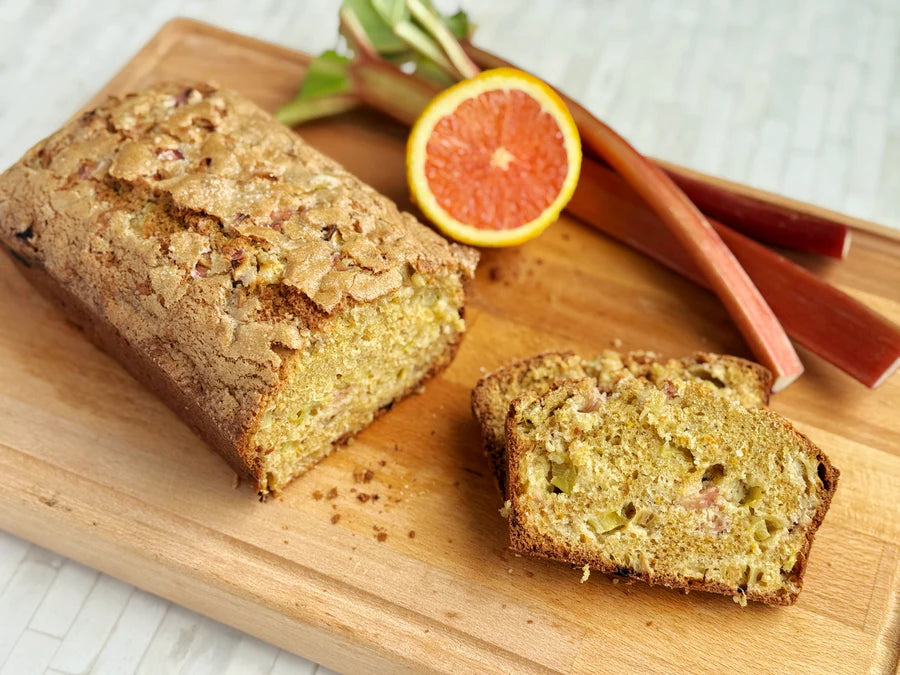 NEW! RHUBARB COFFEE CAKE WITH ORANGE GLAZE