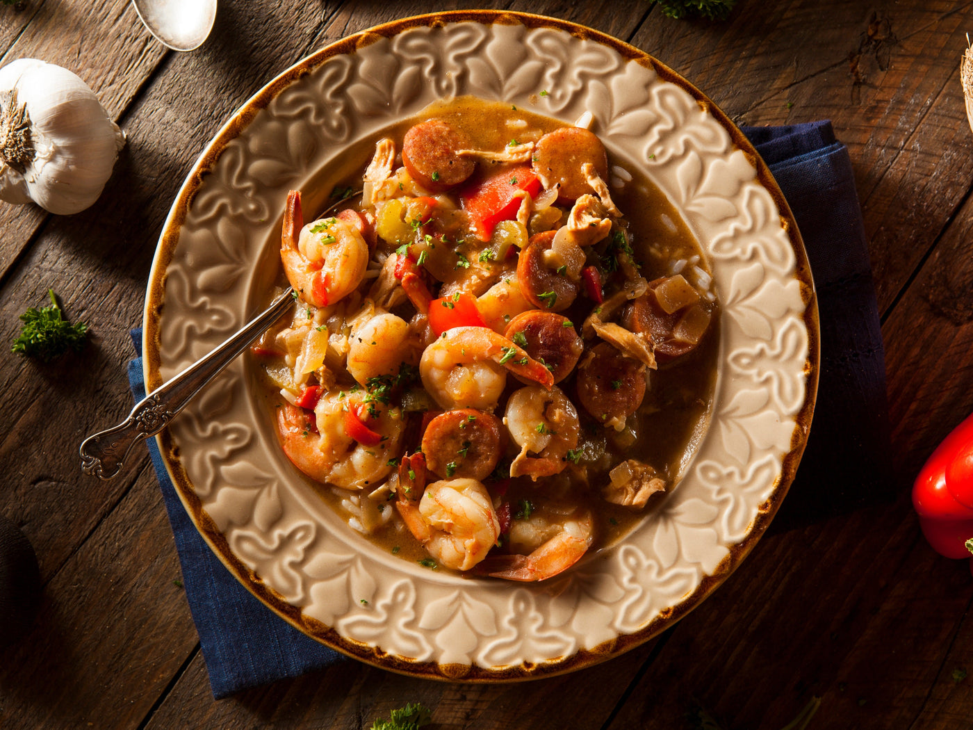 CAJUN GUMBO WITH ANDOUILLE & SHRIMP