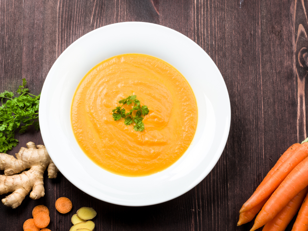 CARROT GINGER SOUP WITH KALE SALAD