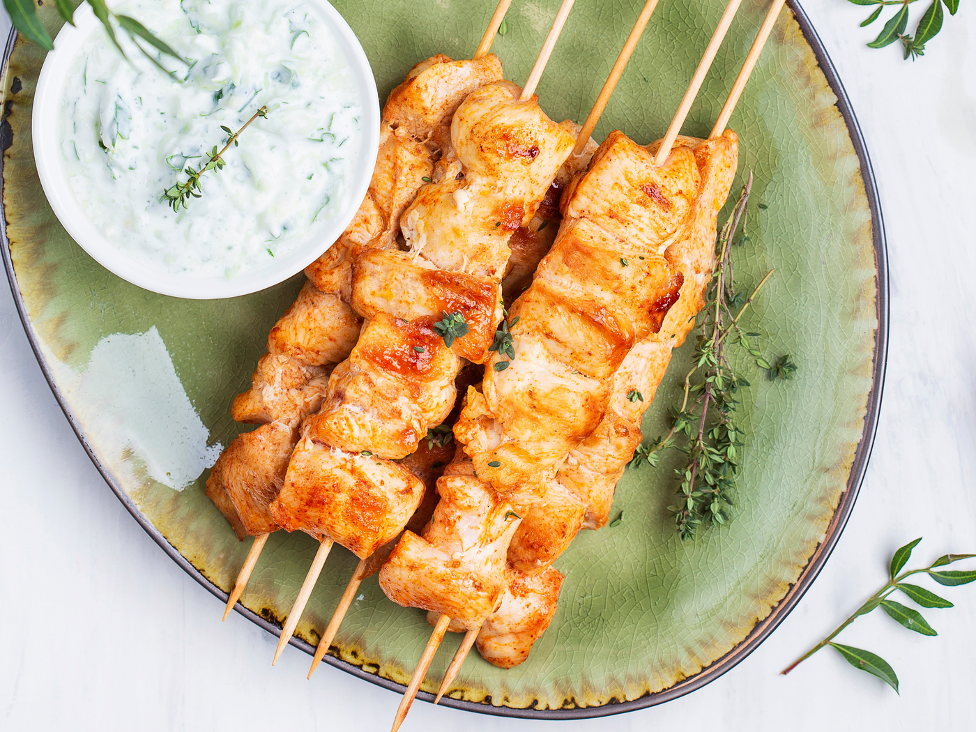 CHICKEN SOUVLAKI WITH GREEK LEMON POTATOES & BROCCOLI