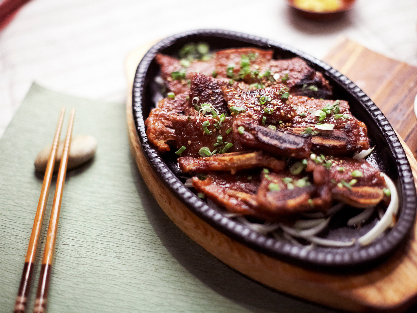 GRILLED KALBI BEEF RIBS WITH KOREAN CUCUMBER SALAD