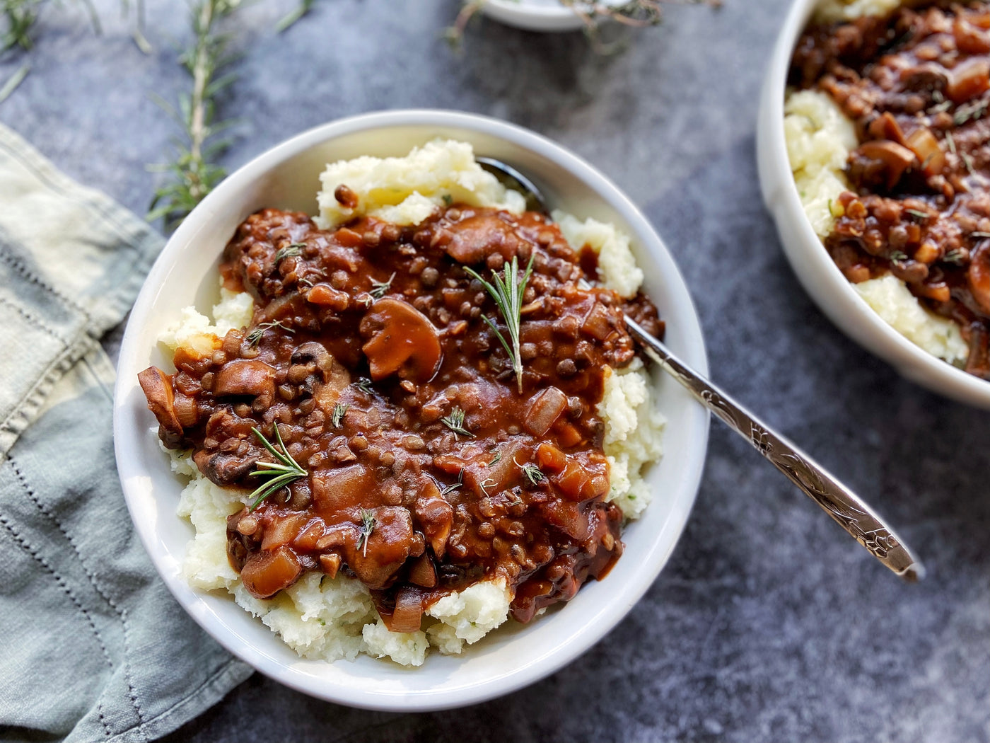 MUSHROOM & LENTIL STEW WITH POTATO PUREE