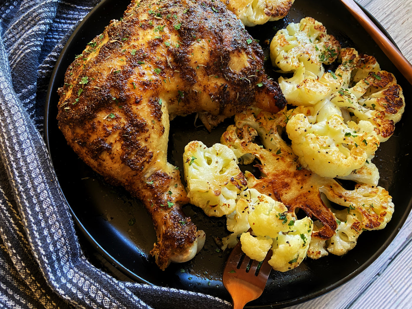MUSTARD-ROASTED CHICKEN WITH CAULIFLOWER STEAKS