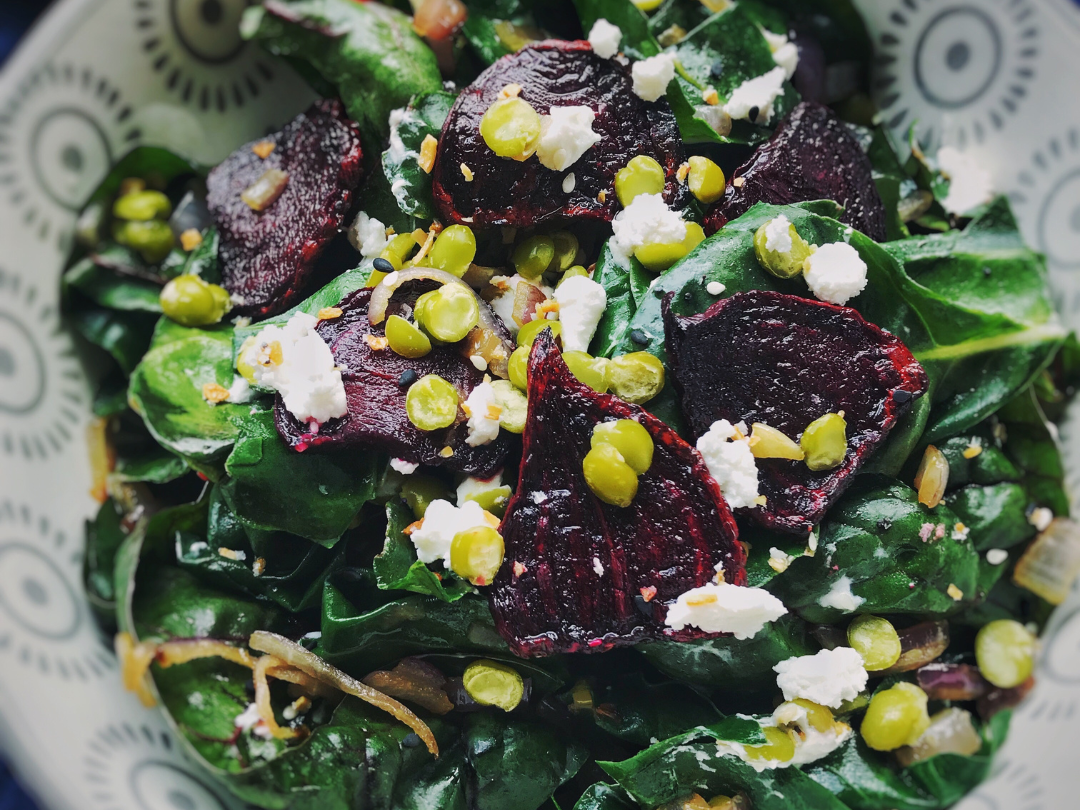 ROASTED BEET & LENTIL SALAD WITH GREENS