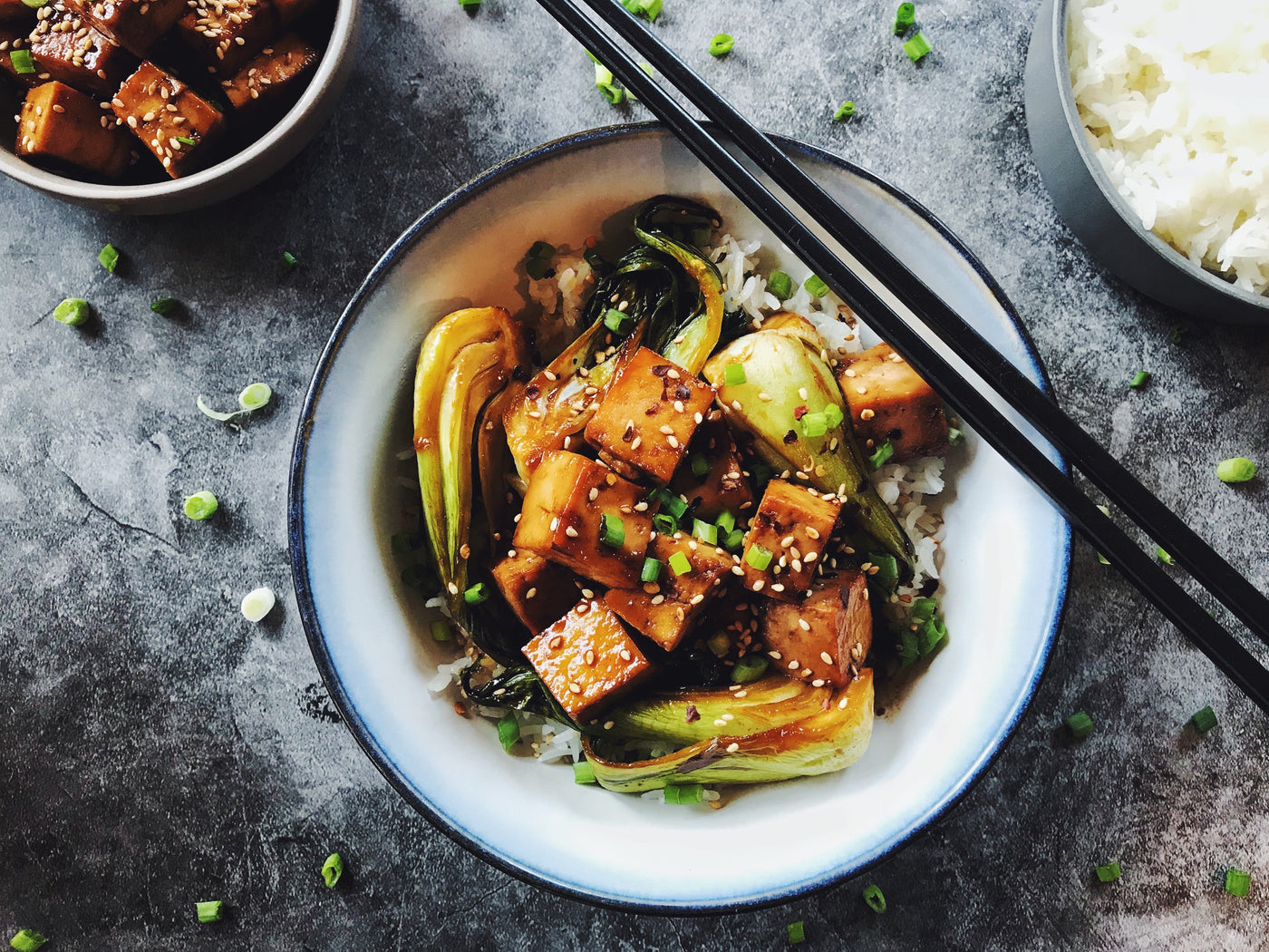 SHEET PAN TERIYAKI TOFU BOWLS WITH BABY BOK CHOY